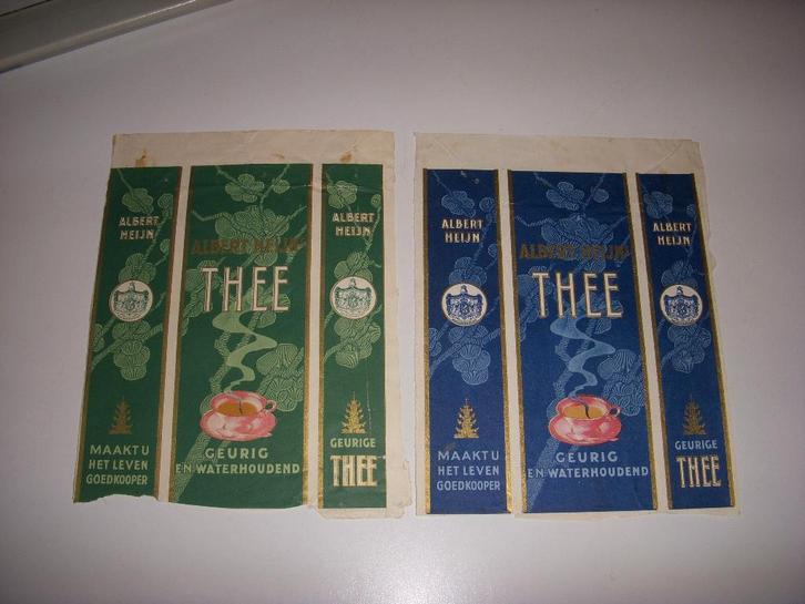 2 ZEER oude wikkels van Albert Heijn Thee, Verzamelen, Merken en Reclamevoorwerpen, Gebruikt, Verpakking, Ophalen of Verzenden
