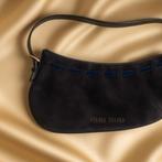 Miu Miu FW 1996 Dark Blue Mini Suede Bag with Blue Ribbon, Ophalen, Nieuw, Blauw, Handtas