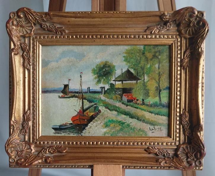 A de Jonge (XXe) - Klein Hollands landschap - 1930, Antiek en Kunst, Kunst | Schilderijen | Klassiek, Ophalen of Verzenden