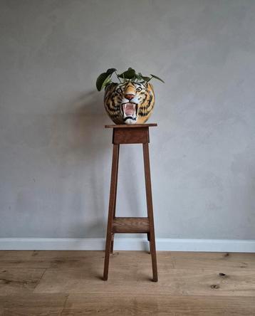 Vintage antieke plantenkruk plantentafel kruk eikenhout beschikbaar voor biedingen