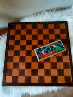 Houten dambord + damstenen – compleet – vintage, Ophalen of Verzenden, Gebruikt