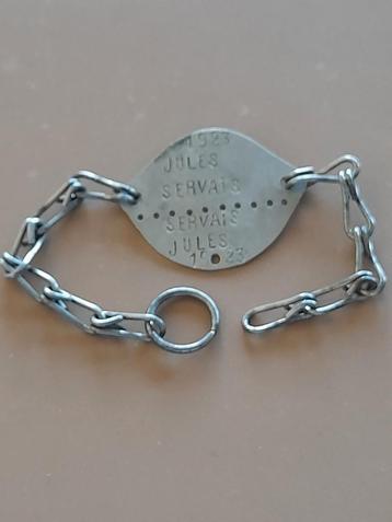 Vintage Franse Dogtag Jules Servais 1923 beschikbaar voor biedingen