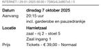 Gold abba ticket schouwburg hoorn 7 oktober, Tickets en Kaartjes, Eén persoon, Oktober