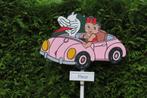 Geboortebord baby en ooievaar in roze auto, met naambordje., Kinderen en Baby's, Kraamcadeaus en Geboorteborden, Ophalen, Nieuw