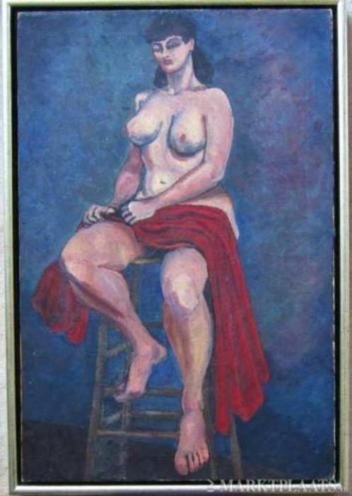 =zittend vrouwelijk naakt ==GESIGNEERD==uit 1941=, Antiek en Kunst, Kunst | Schilderijen | Klassiek, Ophalen of Verzenden