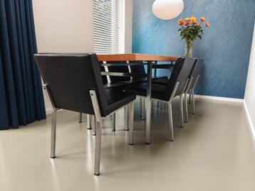 Zwart leren vintage design eetkamerstoelen, set van 6 beschikbaar voor biedingen