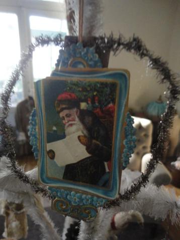 antieke KERSTHANGER - KERSTMAN + TINSEL / feathertree beschikbaar voor biedingen