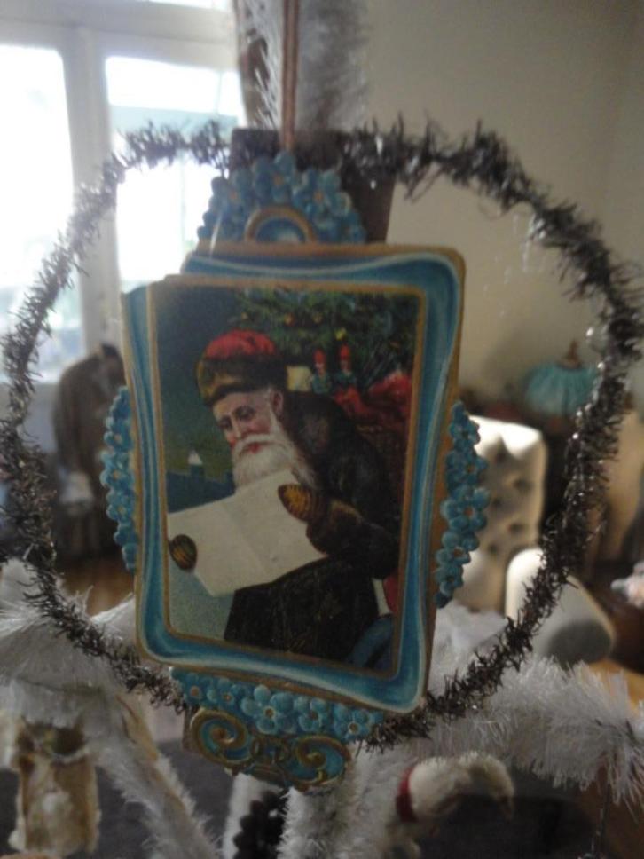 antieke KERSTHANGER - KERSTMAN + TINSEL / feathertree, Antiek en Kunst, Antiek | Woonaccessoires, Ophalen of Verzenden