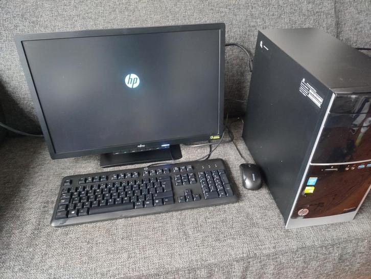 HP PC i7 met Fujitsu monitor, Computers en Software, Desktop Pc's, Gebruikt, 3 tot 4 Ghz, HDD, SSD, 8 GB, Met videokaart, Met monitor