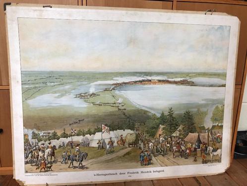 wandplaat "s-Hertogenbosch door Frederik Hendrik belegerd", Antiek en Kunst, Antiek | Schoolplaten, Geschiedenis, Ophalen