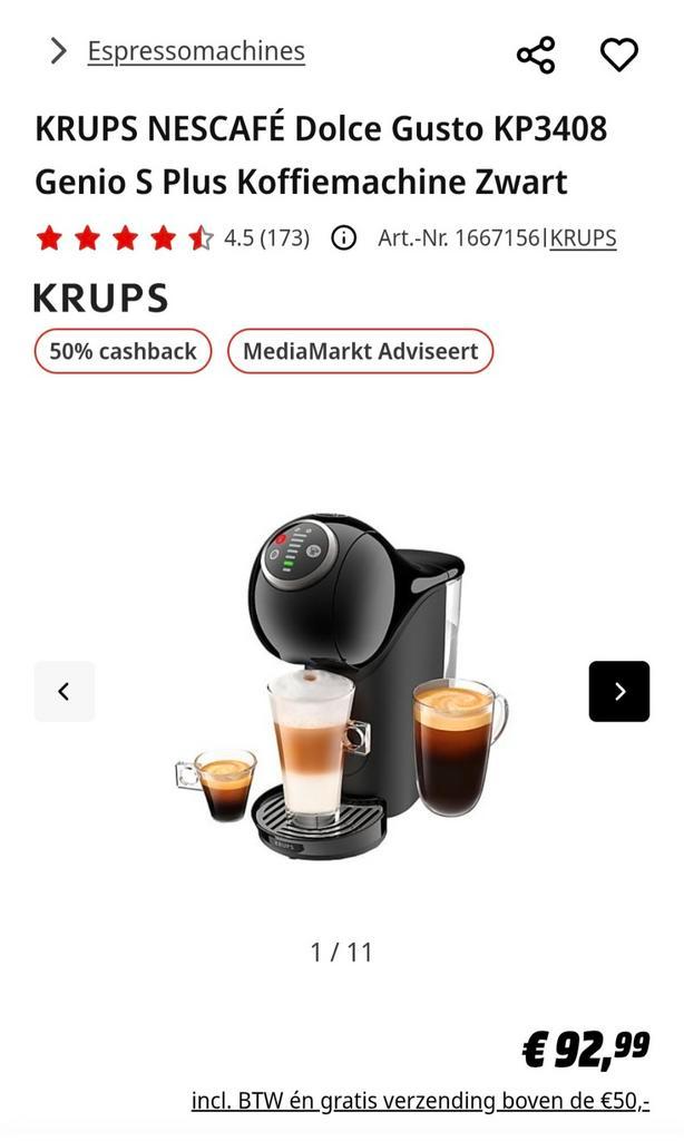 Nescafé Dolce Gusto Genio S Plus Koffiemachine inc. Koffie, Witgoed en Apparatuur, Koffiezetapparaten, Nieuw, Koffiepads en cups