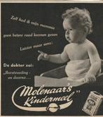 Retro reclame 1952 Molenaar's Kindermeel baby pap, Verzenden, Overige typen