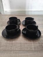 Arcoroc zwarte espresso kop en schotels 4-delig, Huis en Inrichting, Keuken | Servies, Ophalen of Verzenden, Effen, Kop(pen) en/of Schotel(s)