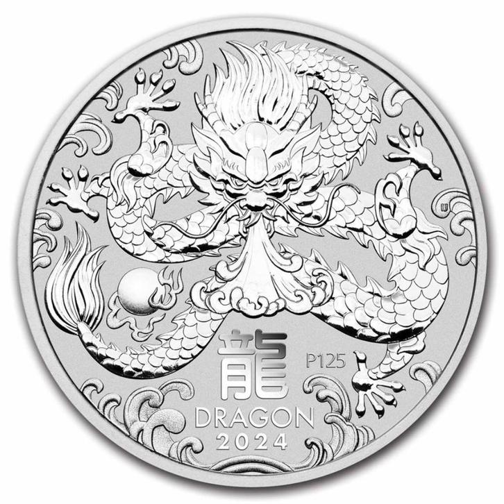 2024 Australia 1 oz Silver Lunar Dragon BU (Series III), Postzegels en Munten, Edelmetalen en Baren, Zilver, Ophalen of Verzenden