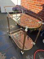 Hollywood serveerkar met Spiegelglas en Goudkleurig, Huis en Inrichting, Ophalen, 60 cm of meer, Rechthoekig, Glas