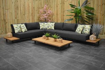Chalkis Loungeset Hoekbank Lage Tafel Aluminium Teak Black L beschikbaar voor biedingen