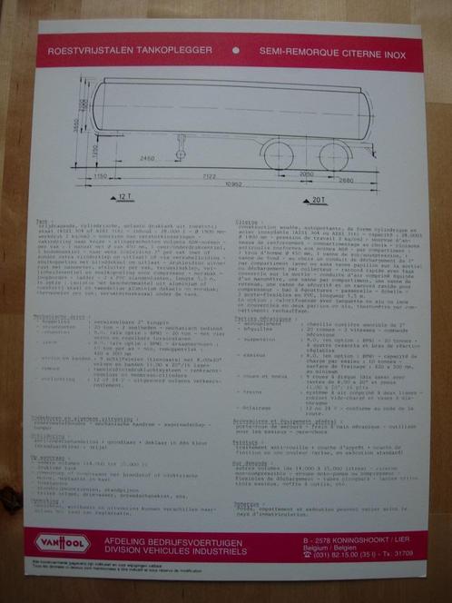Van Hool Tank Oplegger Brochure ca 1975 Trailer, Boeken, Auto's | Folders en Tijdschriften, Zo goed als nieuw, Overige merken