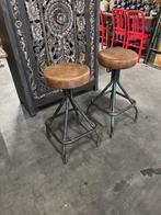 2 Zeer Unieke Industriele barkrukken verstelbaar oud groen, Ophalen, Gebruikt, 60 tot 90 cm, Metaal