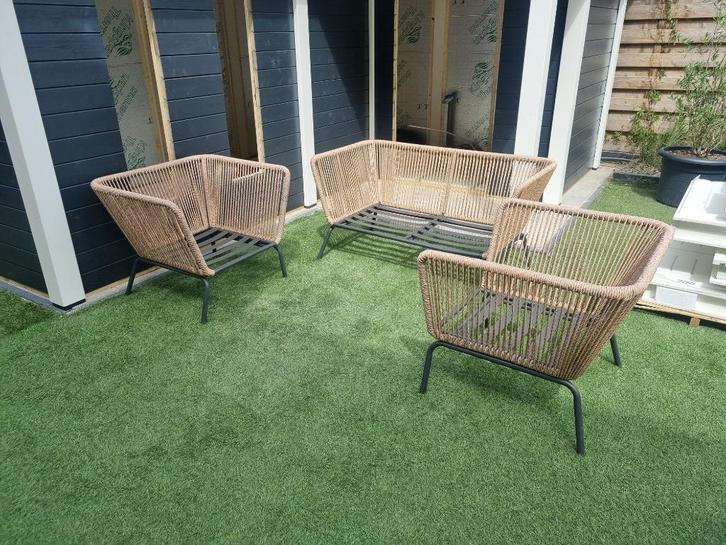 Tuin lounge set - Wicker naturel, Tuin en Terras, Tuinsets en Loungesets, Gebruikt, Loungeset, Wicker, 4 zitplaatsen, Bank, Stoel