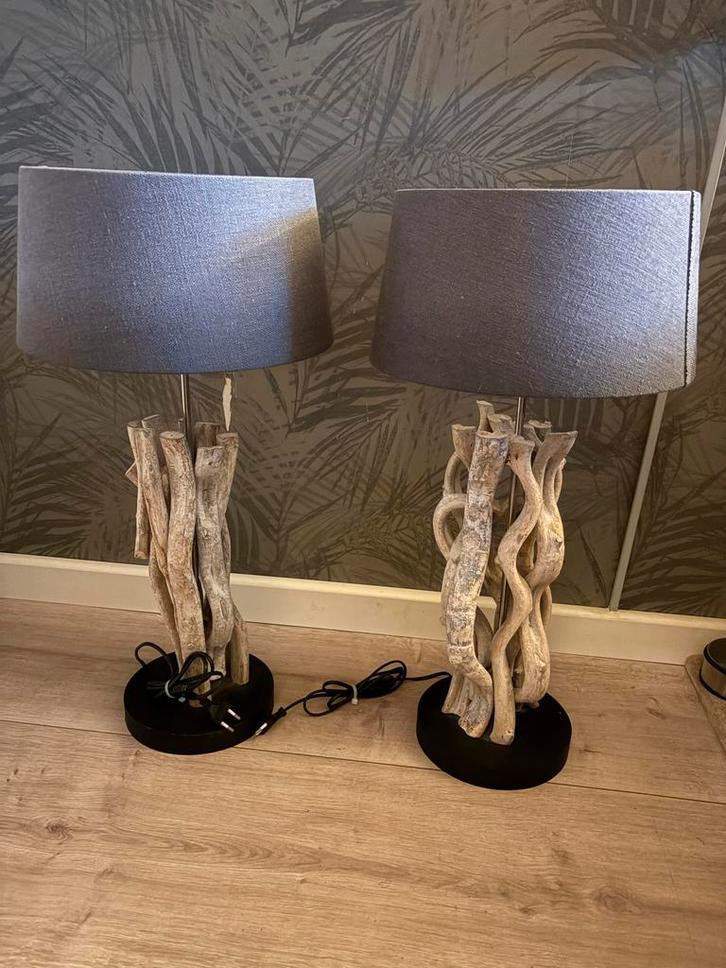 Houten Tafellampen Set, Huis en Inrichting, Lampen | Tafellampen, Zo goed als nieuw, 50 tot 75 cm, Hout, Ophalen of Verzenden
