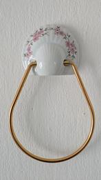 Franse Vintage handdoek houder goudkleurig keramiek bloemen, Ophalen of Verzenden