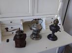 Antieke tinnen theepot,  koffiemolen en olielamp, Antiek en Kunst, Antiek | Tin, Ophalen