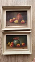 2 ingelijste schilderijtjes stilleven op canvas, Ophalen of Verzenden
