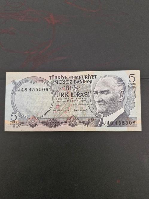 Turkije 5 lira 1976 gebruikt, Postzegels en Munten, Bankbiljetten | Europa | Niet-Eurobiljetten, Overige landen, Ophalen of Verzenden