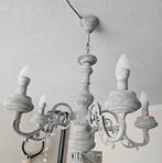 Houten Kroonluchter met 5 gietijzeren Armen, Huis en Inrichting, Lampen | Kroonluchters, Ophalen of Verzenden, Gebruikt, Hout