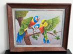 Antiek papegaaien relief schilderij 36/28 cm, Antiek en Kunst, Kunst | Schilderijen | Klassiek, Ophalen of Verzenden
