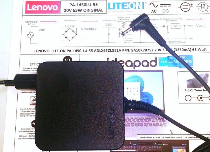 Lenovo ADLX65CLGE2A 20V 3.25A 65W Adapter Oplader 4.0x1.7mm, Computers en Software, Laptop-opladers, Zo goed als nieuw, Ophalen of Verzenden