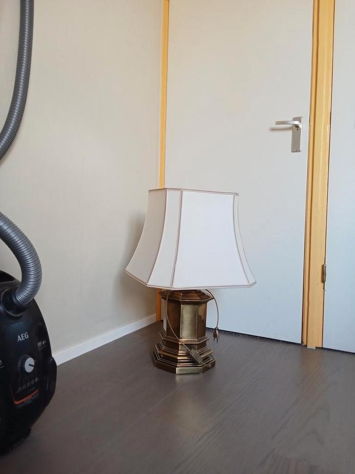 Zware tafellamp met Metalen Voet, Huis en Inrichting, Lampen | Vloerlampen, Gebruikt, Minder dan 100 cm, Metaal, Stof, Ophalen of Verzenden