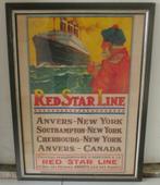 oude affiche Red Star Line Belgenland H. Cassiers, Ophalen, Gebruikt, Motorboot, Kaart, Foto of Prent