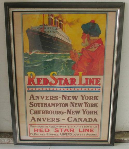 oude affiche Red Star Line Belgenland H. Cassiers, Verzamelen, Scheepvaart, Gebruikt, Kaart, Foto of Prent, Motorboot, Ophalen