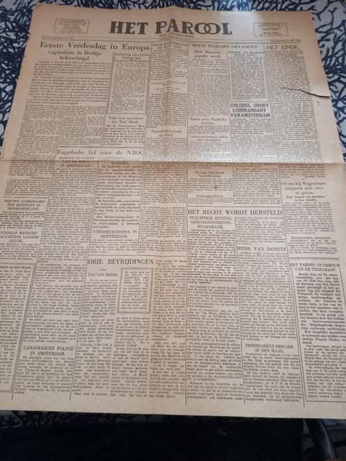 ORIGINEEL WOII Parool 9 mei 1945 bevrijding Seyss-Inquart, Verzamelen, Militaria | Tweede Wereldoorlog, Overige soorten, Overige typen