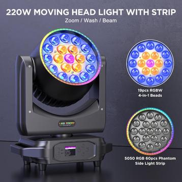 Stunt actie! DJLicht 220W RGBW 19x8 movinghead met ledring! beschikbaar voor biedingen