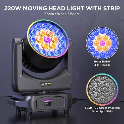 Stunt actie! DJLicht 220W RGBW 19x8 movinghead met ledring!, Muziek en Instrumenten, Licht en Laser, Nieuw, Licht, Geluidgestuurd
