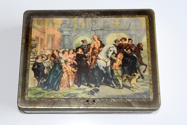 Antiek D.B.F. blik met historische scène Van Dyck Rubens, Verzamelen, Blikken, Gebruikt, Overige, Ophalen of Verzenden