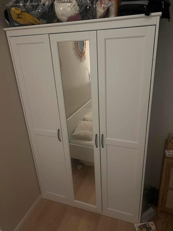 Witte Kledingkast met Spiegeldeur, Huis en Inrichting, Kasten | Kledingkasten, Zo goed als nieuw, 150 tot 200 cm, 100 tot 150 cm