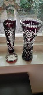 2 vazen, Boheems,  chrystal,  bordeaux, Antiek en Kunst, Antiek | Vazen, Ophalen of Verzenden