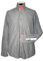 R2 gestreept overhemd, shirt, grijs, Mt. 41 / L, Verzenden, Zo goed als nieuw, Halswijdte 41/42 (L), R2 Amsterdam