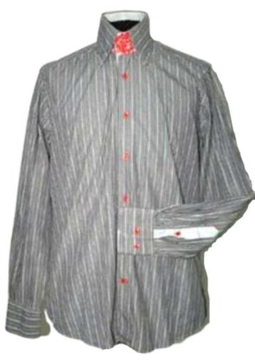 R2 gestreept overhemd, shirt, grijs, Mt. 41 / L beschikbaar voor biedingen