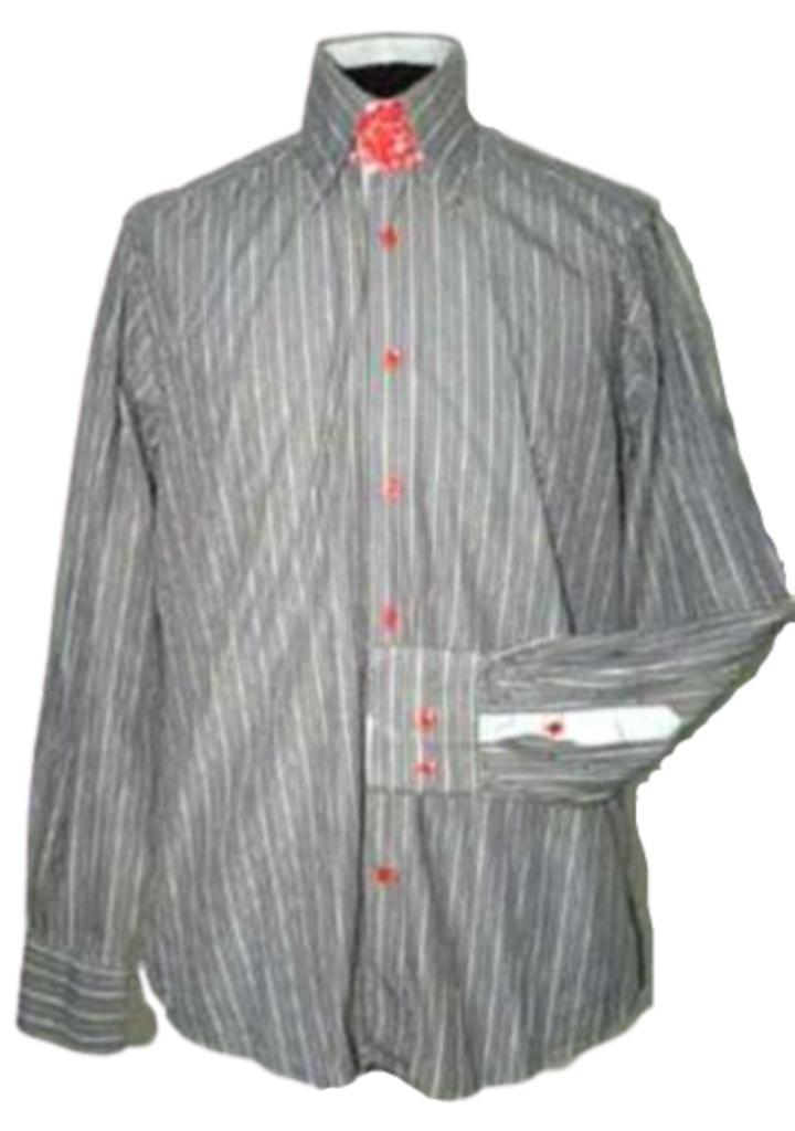 R2 gestreept overhemd, shirt, grijs, Mt. 41 / L, Kleding | Heren, Overhemden, Zo goed als nieuw, Halswijdte 41/42 (L), Grijs, Verzenden