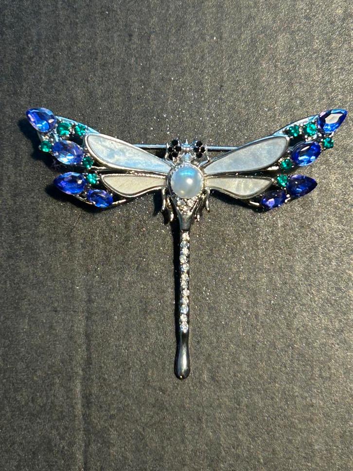 Vintage Libelle Broche - Paars & Parelmoer, Sieraden, Tassen en Uiterlijk, Broches, Nieuw, Overige materialen, Paars, 4 tot 7 cm