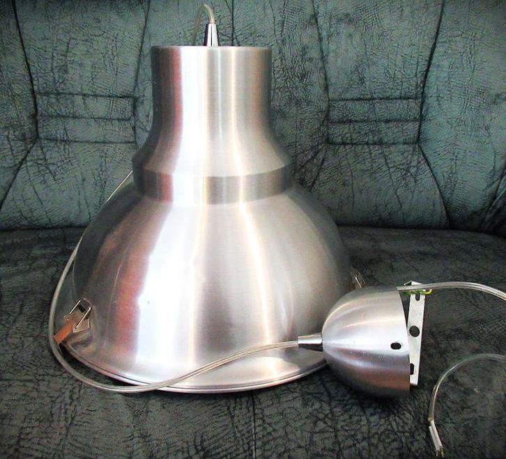 Industriële ronde stalen RVS hanglamp grote model., Huis en Inrichting, Lampen | Hanglampen, Metaal, Ophalen of Verzenden