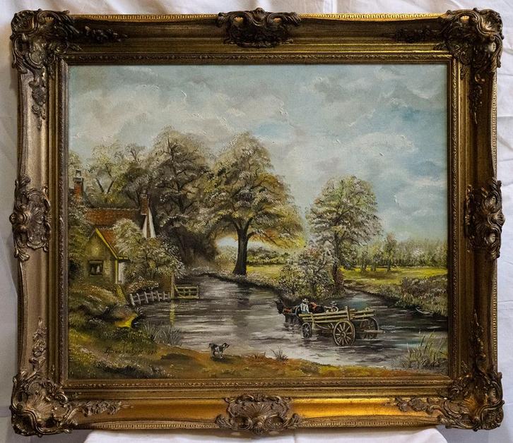Schilderij van I. Boekestijn - Paard en wagen in sloot, Antiek en Kunst, Kunst | Schilderijen | Klassiek, Ophalen