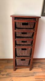 Houten ladekast met 5 rieten manden, Huis en Inrichting, Ophalen, Minder dan 50 cm, Gebruikt, 5 laden of meer