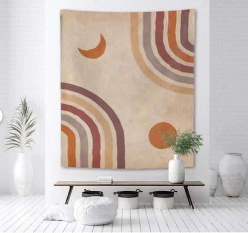 Nieuw Vintage-look Wanddoek -  Zon Maan Regenboog Boho, Huis en Inrichting, Stoffering | Tapijten en Kleden, Nieuw, 200 cm of meer