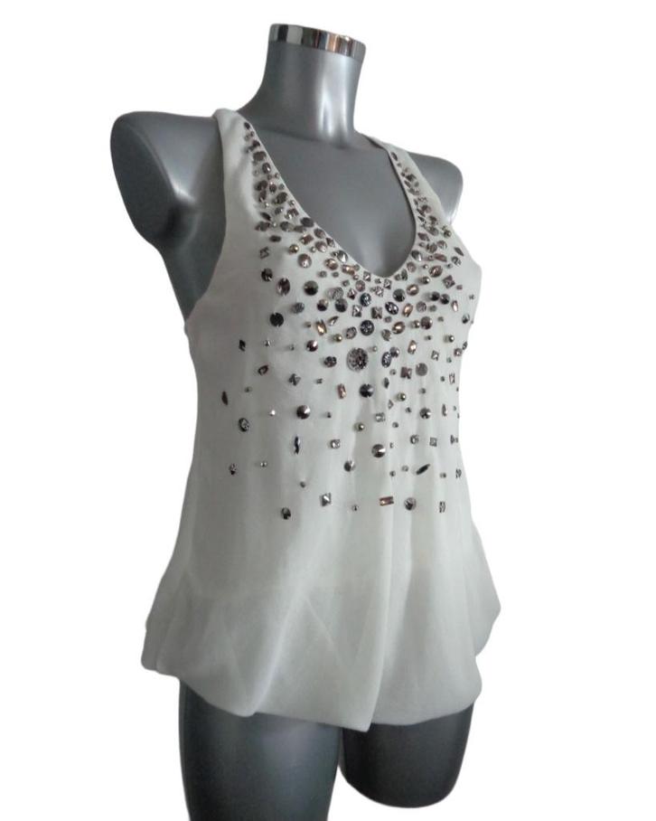 TOV top met pailletten en stenen, maat 38, Kleding | Dames, Tops, Zo goed als nieuw, Maat 38/40 (M), Wit, Zonder mouw, Ophalen of Verzenden