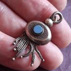 Antieke Zilveren Hanger Streekdracht Blauwe Steen Lovertjes, Verzenden, Gebruikt, Zilver, Zilver